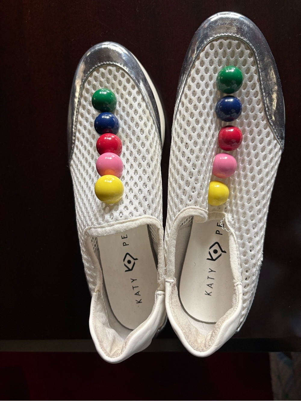 Katy Perry Collections White Mesh Slip-On Sneakers Multicolor Bead Accents size8